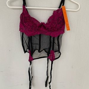 RARE Sheer deep pink lace bra with garters